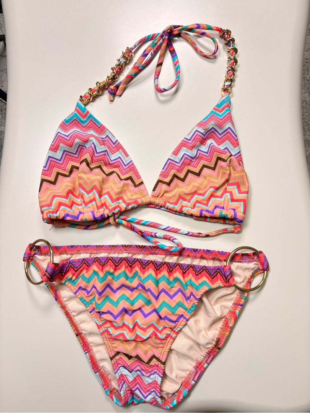 SHOSHANNA Multicolor Zigzag Bikini One-Piece Style - Pink/Blue/Peach